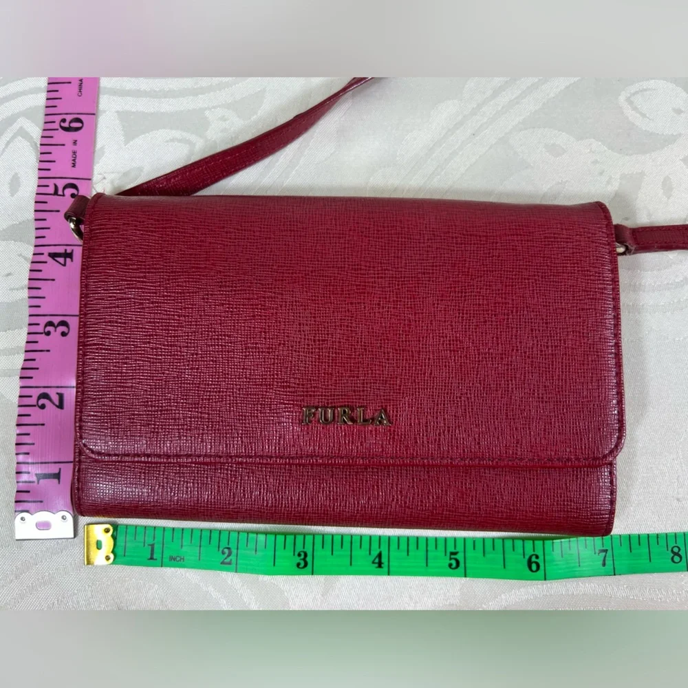 Furla Red Pebbled Leather Wallet on Chain Crossbody Clutch
